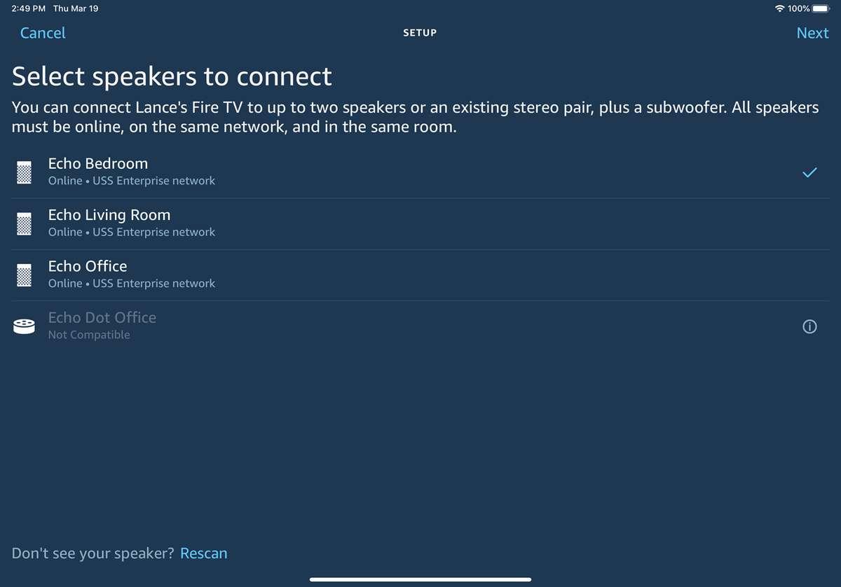 seleccione el Echo que desea usar como altavoz para su dispositivo Fire TV