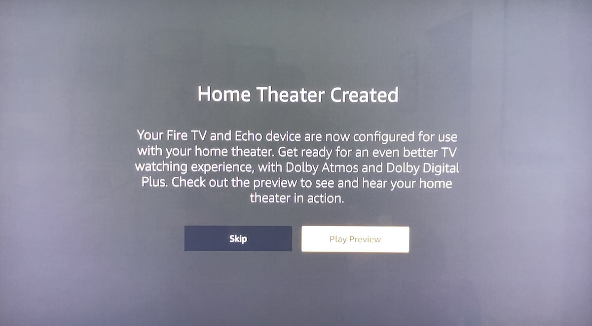 Su Fire TV debería mostrar un mensaje que le indique que se creó su sistema de cine en casa