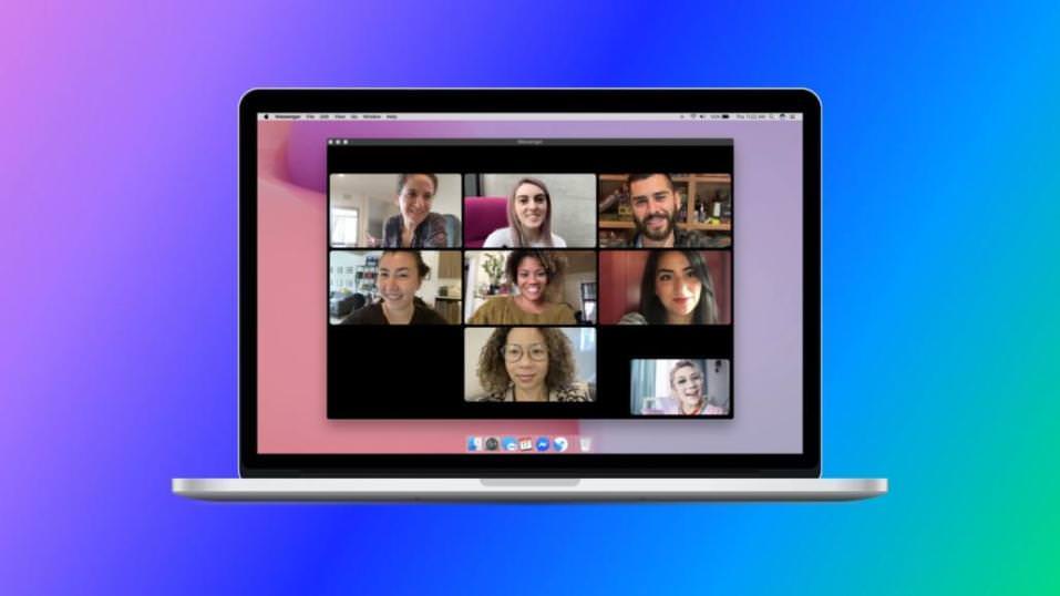 Video de Messenger Rooms en la pantalla de una computadora portátil