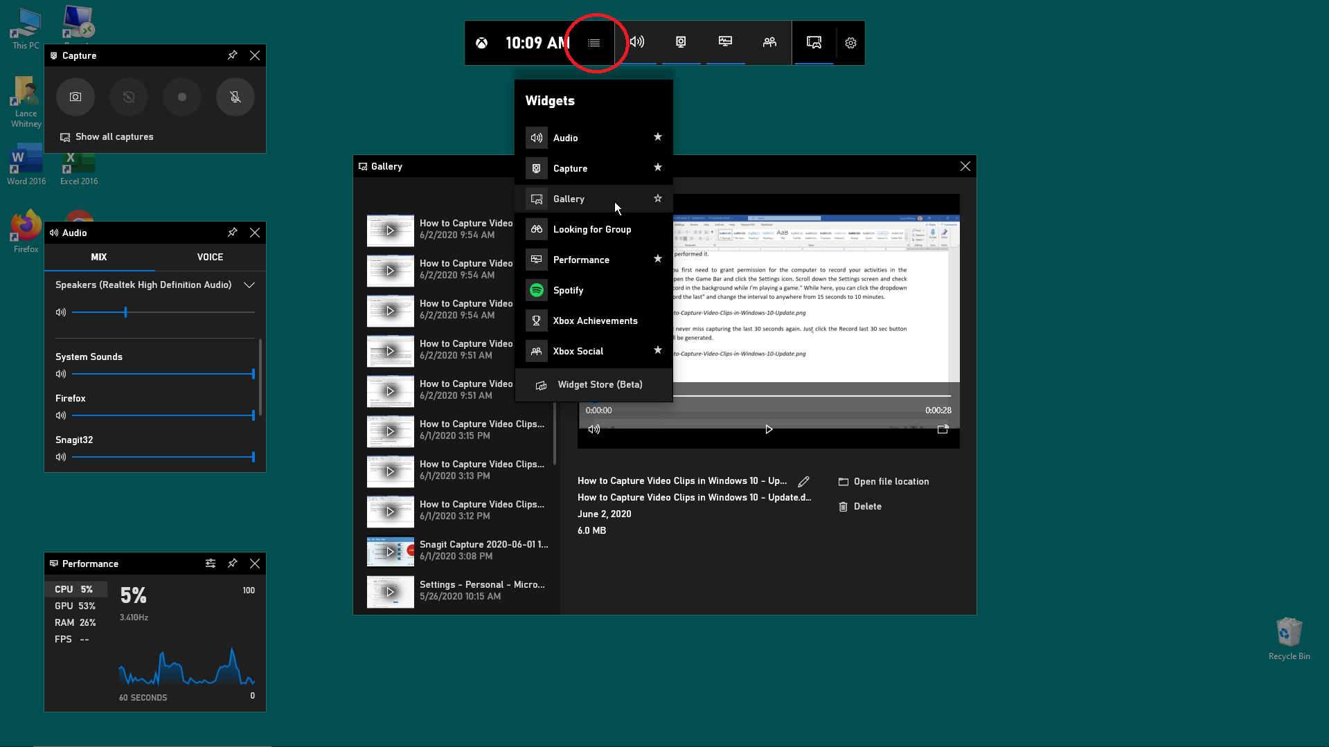 Agregar widgets a la barra de juegos