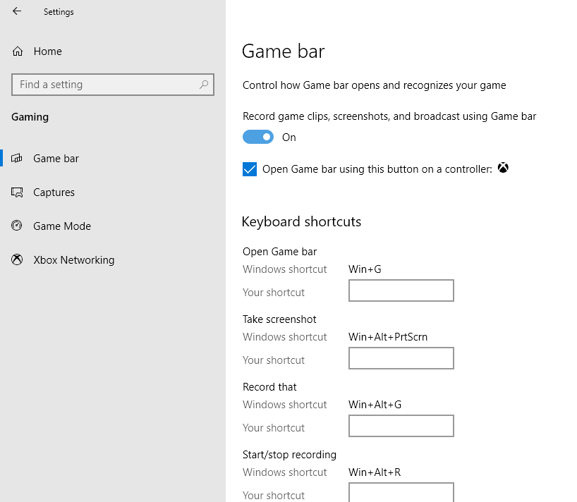 Configuración de la barra de juegos en Windows