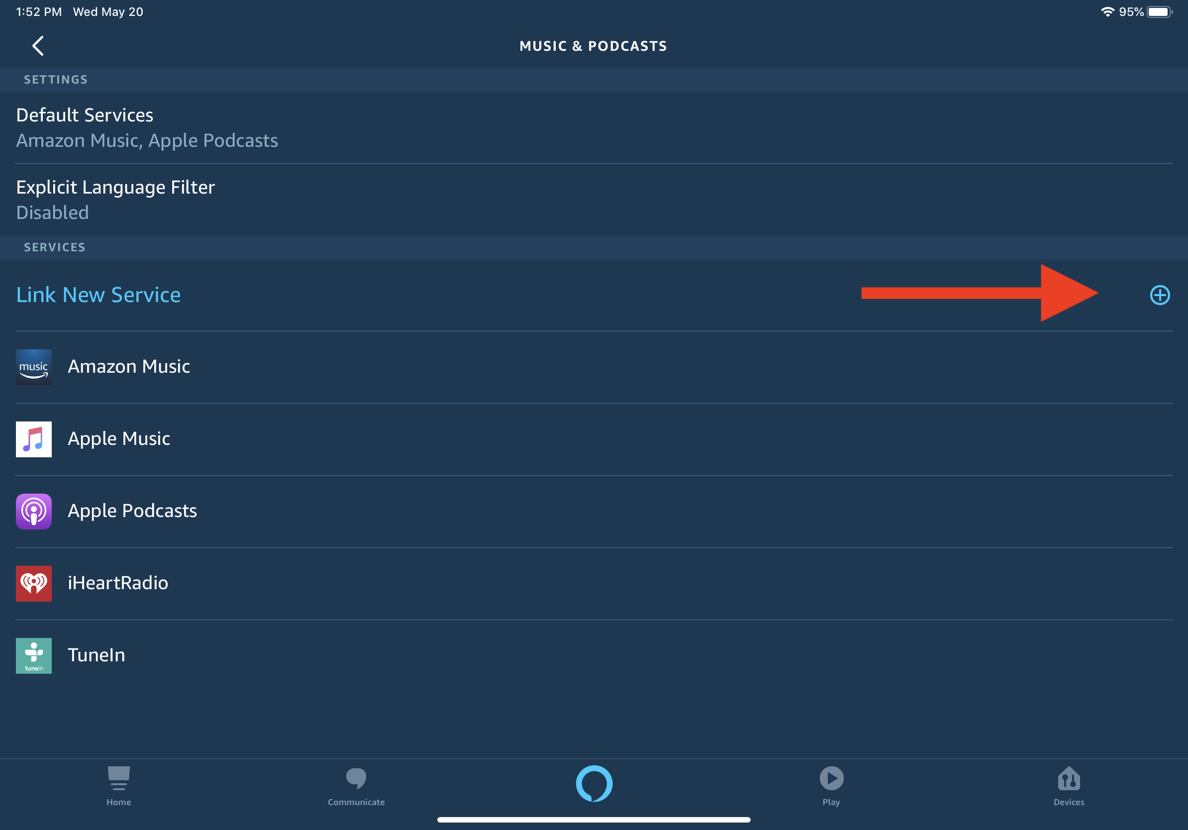 Servicios de transmisión en la aplicación Alexa