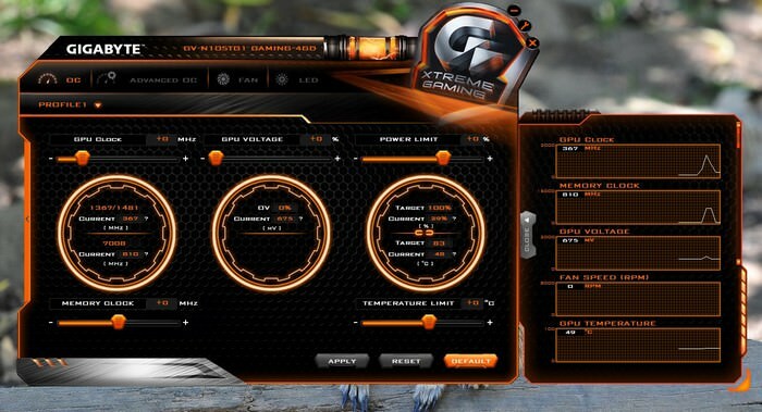 Gigabyte GeForce GTX 1050 Ti G1 Gaming 4G (Pantalla principal de software Más)
