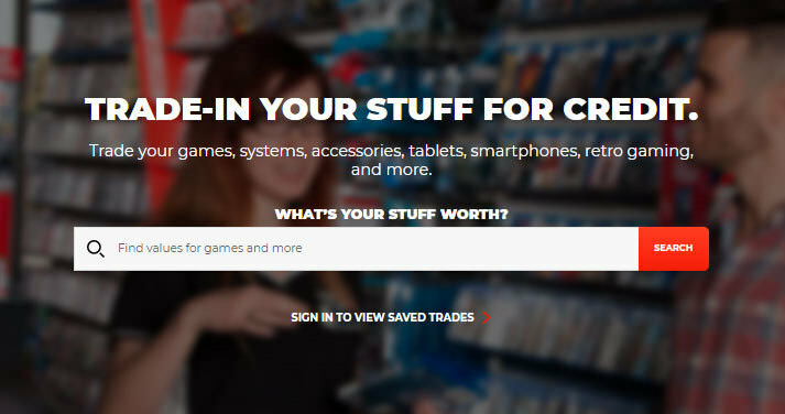 captura de pantalla de GameStop que dice cambiar tus cosas por crédito