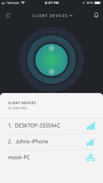 Lista de dispositivos cliente del enrutador en malla Nokia WiFi Beacon 1