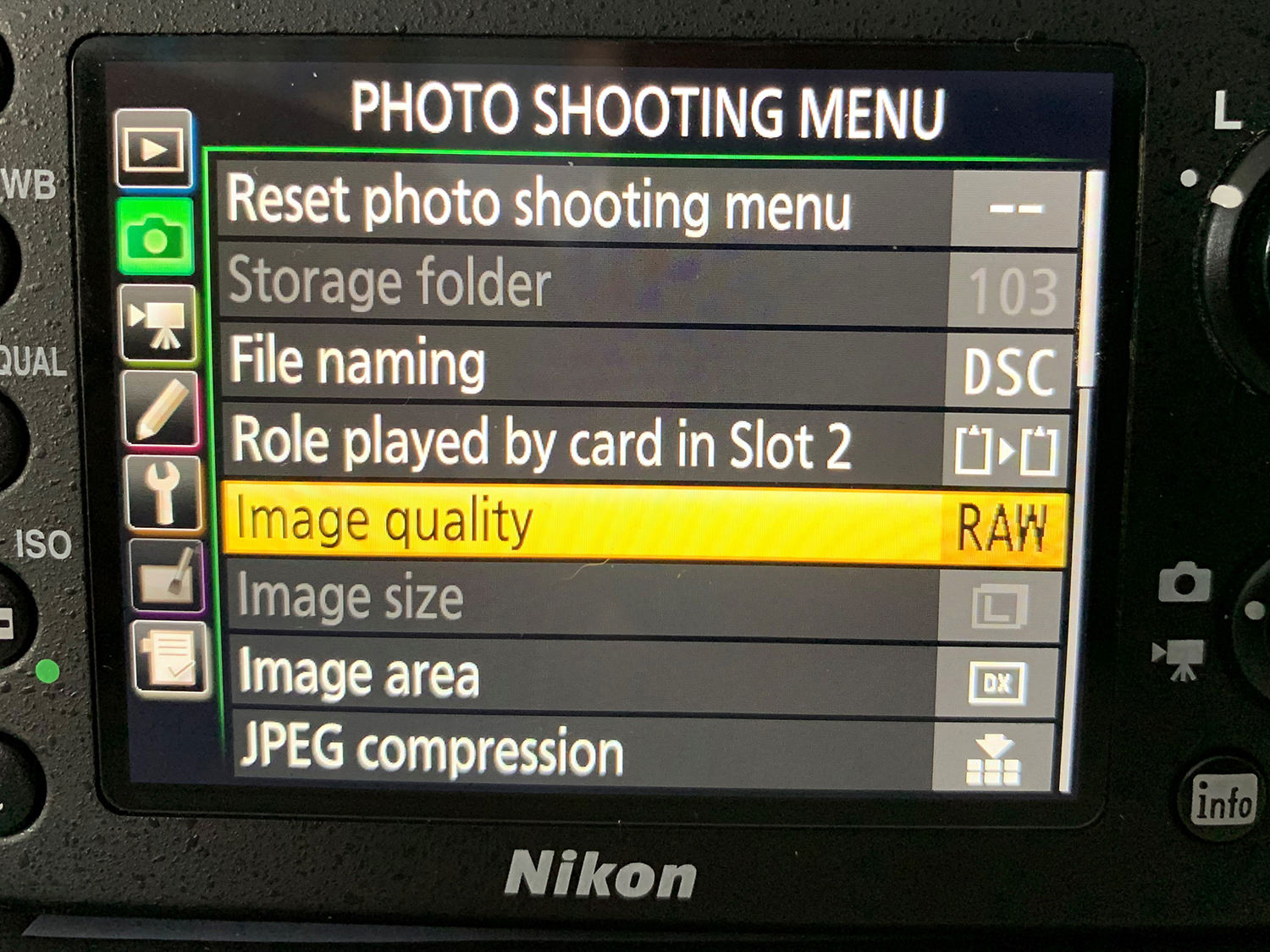Foto del menú de Nikon